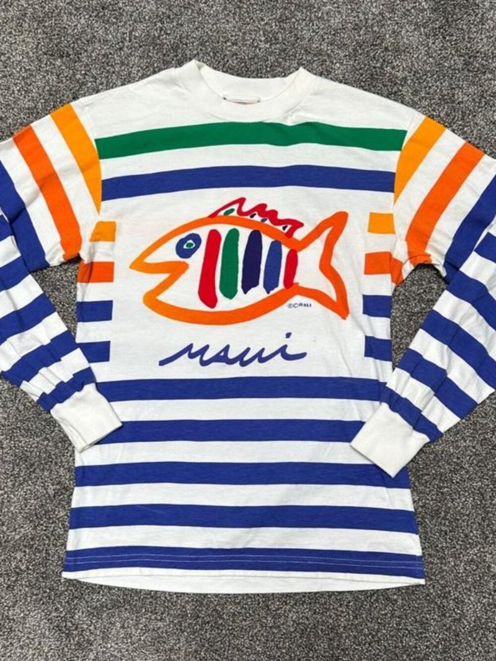 Vintage 90s Maui Striped Fish Long Sleeve T-Shirt
